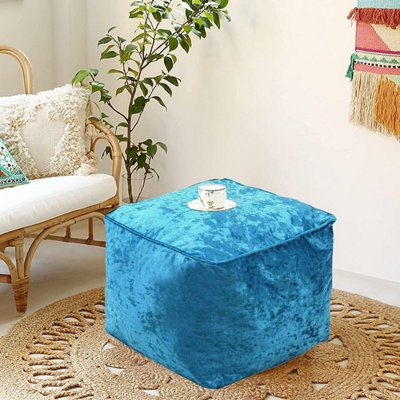 Teal Crushed Velvet Bean Bag Pouffe Foot Rest DIY at B Q