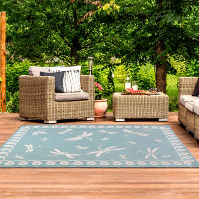 Teal Dragonfly Garden Patio Rug - Weatherproof, Mould & Mildew ...