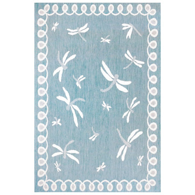 Teal Dragonfly Garden Patio Rug - Weatherproof, Mould & Mildew Resistant Indoor Outdoor Mat - Rectangular 60 x 120cm