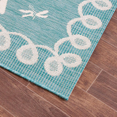 Teal Dragonfly Garden Patio Rug - Weatherproof, Mould & Mildew Resistant Indoor Outdoor Mat - Rectangular 60 x 120cm