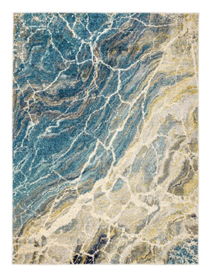 Teal Funky Modern Abstract Easy To Clean Rug For Dining Room-160cm X 220cm