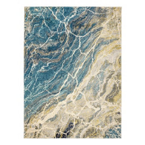 Teal Funky Modern Abstract Easy To Clean Rug For Dining Room-160cm X 220cm
