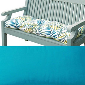 Teal Garden Bench Cushion - Comfortable Outdoor Summer Seat Pad with Polyester Filling & Cotton Cover - H7 x W110 x D46cm