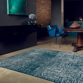 Teal Green Abstract Easy to Clean Modern Bedroom Dining Room and Living Room Rug-120cm X 170cm