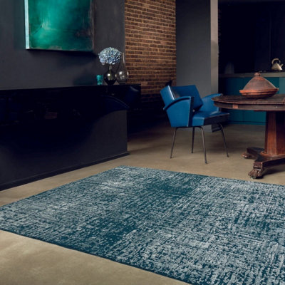 Teal Green Abstract Easy to Clean Modern Bedroom Dining Room and Living Room Rug-200cm X 290cm