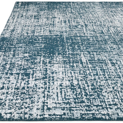 Teal Green Abstract Easy to Clean Modern Bedroom Dining Room and Living Room Rug-200cm X 290cm