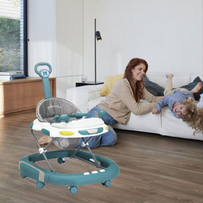 Teal & Grey 2-in-1 Convertible Baby Walker & Rocker with Music ...