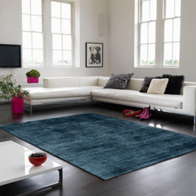 Teal Handmade , Luxurious , Modern , Plain Easy to Clean Viscose Rug for Living Room, Bedroom - 120cm X 170cm