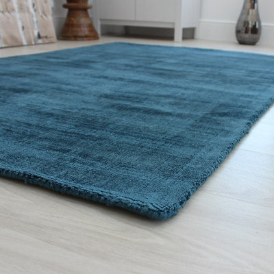 Teal Handmade , Luxurious , Modern , Plain Easy to Clean Viscose Rug for Living Room, Bedroom - 120cm X 170cm
