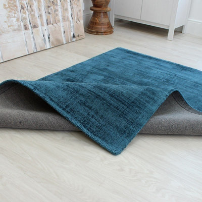 Teal Handmade , Luxurious , Modern , Plain Easy to Clean Viscose Rug for Living Room, Bedroom - 120cm X 170cm