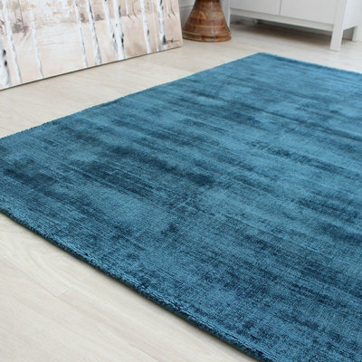 Teal Handmade , Luxurious , Modern , Plain Easy to Clean Viscose Rug for Living Room, Bedroom - 200cm X 290cm