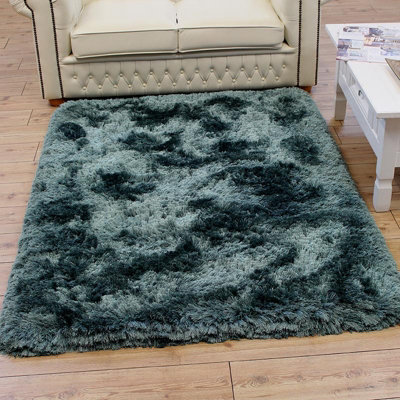 Teal Handmade , Luxurious , Modern , Plain , Shaggy , Sparkle Easy to Clean Rug for Living Room, Bedroom - 160cm X 230cm