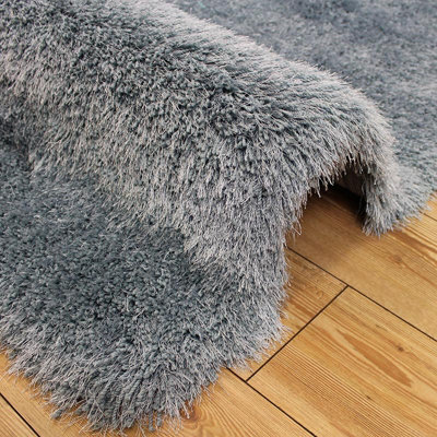 Teal Handmade Modern Plain Shaggy Easy to Clean Sparkle Rug for Living ...