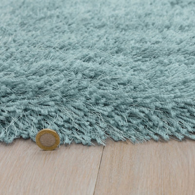 Teal Handmade Modern Plain Shaggy Easy to Clean Sparkle Rug for Living Room, Bedroom - 160cm X 230cm