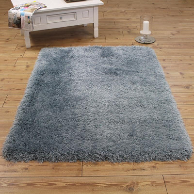 Teal Handmade Modern Plain Shaggy Easy to Clean Sparkle Rug for Living Room, Bedroom - 160cm X 230cm