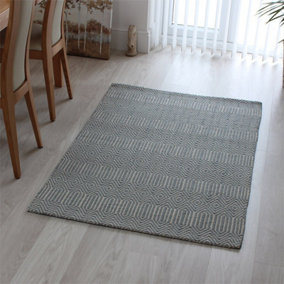 Teal Handmade Modern Wool Easy to Clean Geometric Rug For Dining Room Bedroom And Living Room-100cm X 150cm