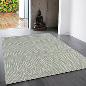 Teal Handmade Modern Wool Easy to Clean Geometric Rug For Dining Room Bedroom And Living Room-200cm X 300cm