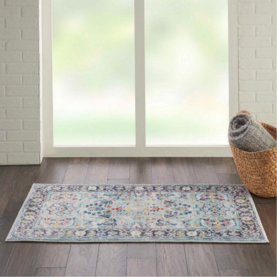Teal/Multicolor Luxurious Traditional Persian Easy to Clean Floral Rug ...