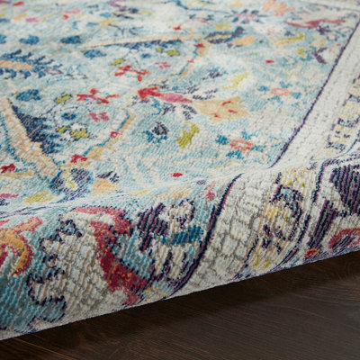 Teal/Multicolor Luxurious Traditional Persian Easy to Clean Floral Rug ...