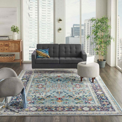 Teal/Multicolor Luxurious Traditional Persian Easy to Clean Floral Rug For Dining Room Bedroom And Living Room-122cm X 183cm