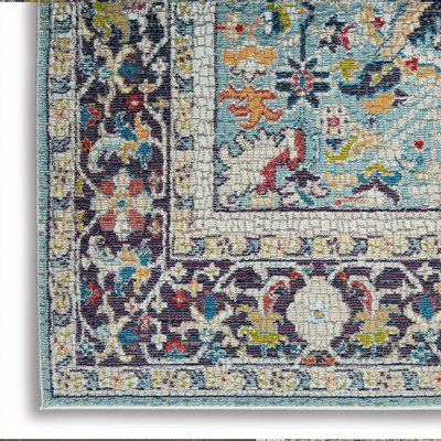 Teal/Multicolor Luxurious Traditional Persian Easy to Clean Floral Rug For Dining Room Bedroom And Living Room-122cm X 183cm