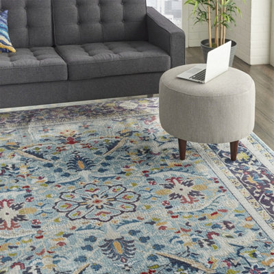Teal/Multicolor Luxurious Traditional Persian Easy to Clean Floral Rug For Dining Room Bedroom And Living Room-239cm X 300cm