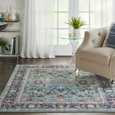 Teal/Multicolor Luxurious Traditional Persian Easy to Clean Floral Rug For Dining Room Bedroom And Living Room-61cm X 122cm