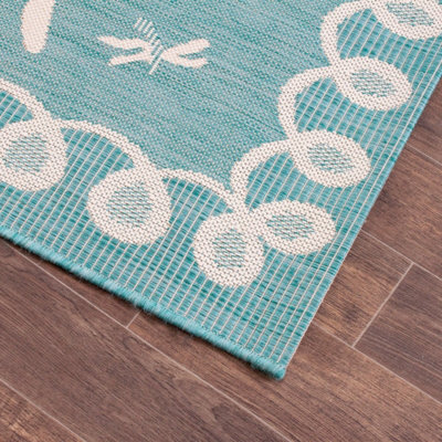 Teal Outdoor Rug, Animal Bordered Stain-Resistant Rug For Patio Garden Balcony, Modern Outdoor Area Rug-120cm X 170cm