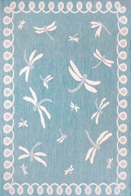 Teal Outdoor Rug, Animal Bordered Stain-Resistant Rug For Patio Garden Balcony, Modern Outdoor Area Rug-120cm X 170cm
