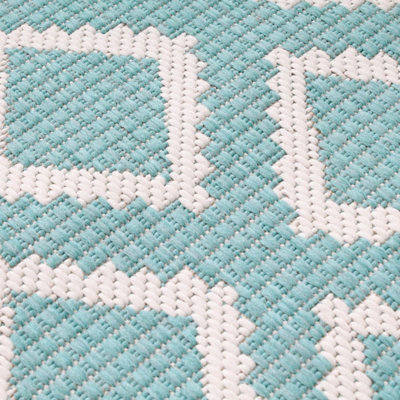 Teal Outdoor Rug, Geometric Stain-Resistant Rug For Patio Decks Garden Balcony, Modern Outdoor Area Rug- 80cm X 150cm