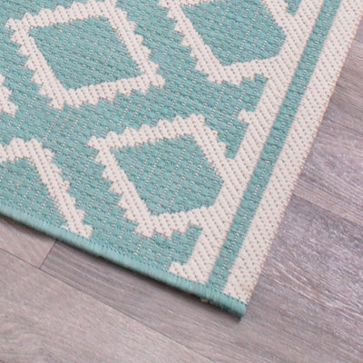 Teal Outdoor Rug, Geometric Stain-Resistant Rug For Patio Decks Garden Balcony, Modern Outdoor Area Rug- 80cm X 150cm