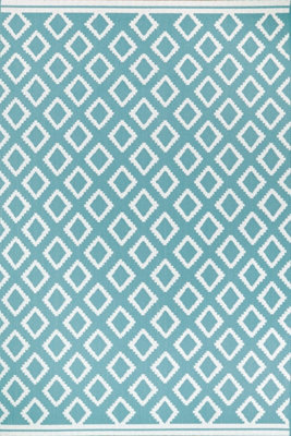 Teal Outdoor Rug, Geometric Stain-Resistant Rug For Patio Decks Garden Balcony, Modern Outdoor Area Rug- 80cm X 150cm