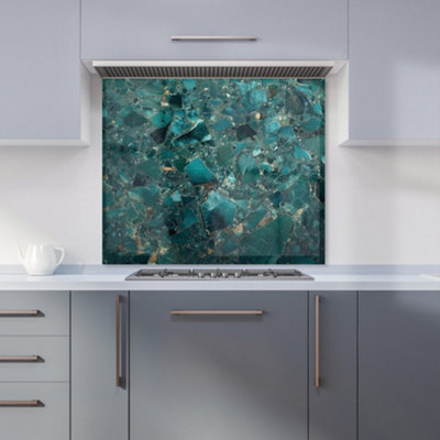 Teal Quartz Effect Premium Glass Kitchen Splashback W700mm x H750mm