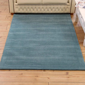 Teal Simple and Stylish Wool Handmade Modern Plain Rug for Living Room and Bedroom-60cm X 120cm