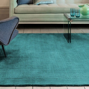 Teal Simple and Stylish Wool Handmade Modern Plain Rug for Living Room and Bedroom-68 X 240cm (Runner)