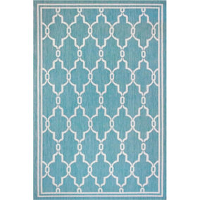 Teal Spanish Tile Garden Patio Rug - Weatherproof, Mould & Mildew Resistant Indoor Outdoor Mat - Rectangular 120 x 170cm