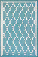 Teal Spanish Tile Garden Patio Rug - Weatherproof, Mould & Mildew Resistant Indoor Outdoor Mat - Rectangular 80 x 150cm