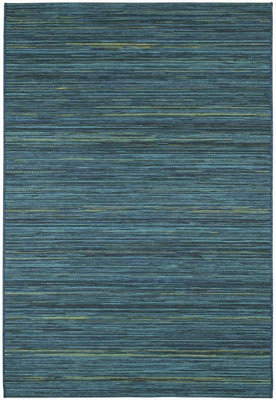 Teal Striped Outdoor Rug, Striped Stain-Resistant Rug For Patio, Deck, Garden 5mm Modern Outdoor Area Rug-160cm X 230cm