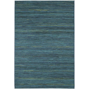 Teal Striped Outdoor Rug, Striped Stain-Resistant Rug For Patio, Deck, Garden, 5mm Modern Outdoor Rug-60cm X 110cm