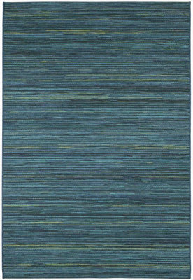 Teal Striped Outdoor Rug, Striped Stain-Resistant Rug For Patio, Deck, Garden, 5mm Modern Outdoor Rug-80cm X 150cm
