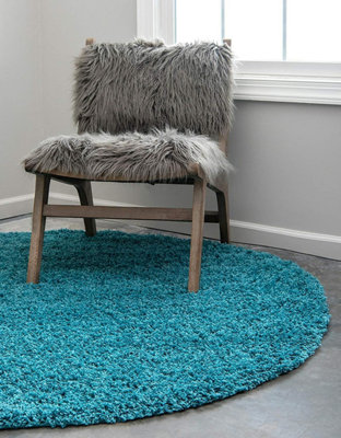 Teal Thick Shaggy Circle Rug - California - 150cm