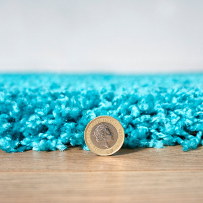 Teal Thick Shaggy Rug - California - 60x110cm (2'x3'7