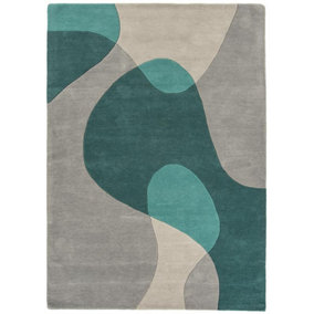 Teal Wool Handmade Modern Easy to Clean Abstract Dining Room Bedroom And Living Room Rug-120cm X 170cm