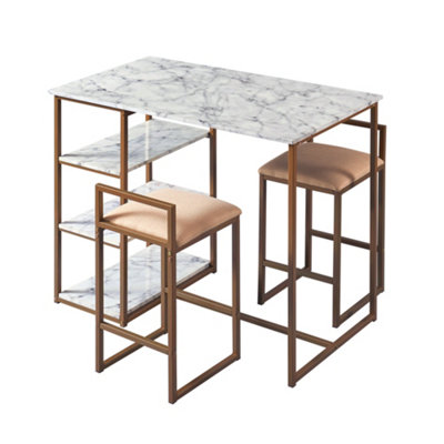 Teamson Home 3 Piece Dining Table & Chair Set - Modern Design - Faux Marble/Brass - 106.7 x 142.2 x 91.4 (cm)