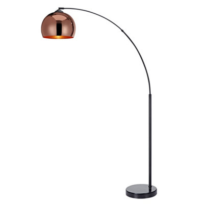 Teamson Home Arc Curved Modern Standing LED Floor Lamp with Bell Shade & Marble Base - Rose Gold/Black - 110.2 x 30 x 170 (cm)