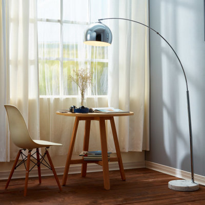 Teamson Home Arc Curved Standing Floor Lamp with Bell Shade & Marble Base - Chrome/White Marble - 110.2 x 30 x 170 (cm)