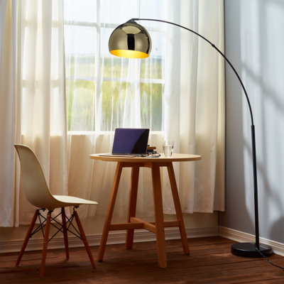 Teamson Home Arc Curved Standing Floor Lamp with Bell Shade & Marble Base - Gold/Black Marble - 110.2 x 30 x 170 (cm)