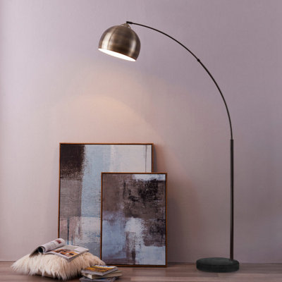 Teamson Home Arc Curved Standing Floor Lamp with Faux Marble Base, Antique Brass - 110 x 32 x 173 (cm)