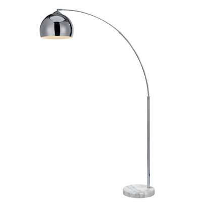 Teamson Home Arc Curved Standing LED Floor Lamp with Bell Shade & Marble Base - Chrome/White Marble - 110.2 x 30 x 170 (cm)