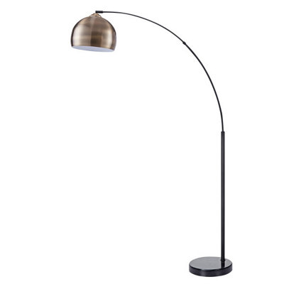 Teamson Home Arquer 173cm Arc Floor Lamp with Faux Marble Base, Antique  Brass